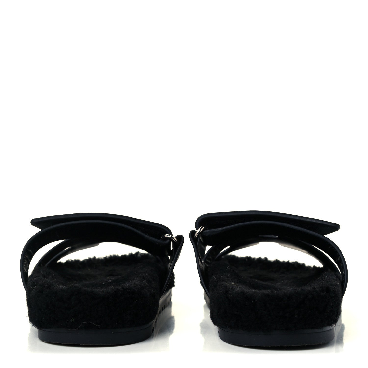 Hermes Calfskin Woolskin Womens Chypre Sandals 37 Black 6 of 12