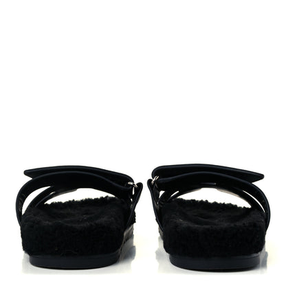 Hermes Calfskin Woolskin Womens Chypre Sandals 37 Black 6 of 12