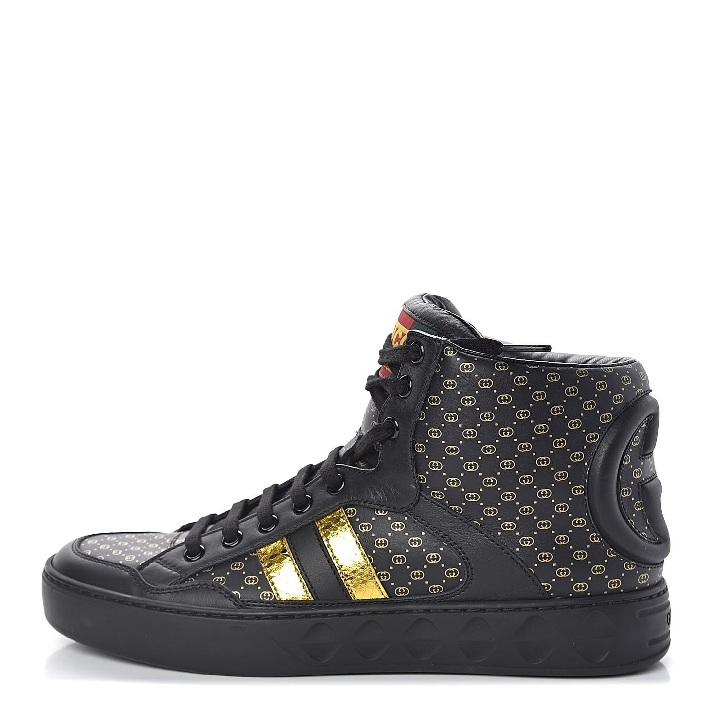 X DAPPER DAN Calfskin Laminated Ayers GG Micro Monogram Womens High Top Sneakers 38 Black
