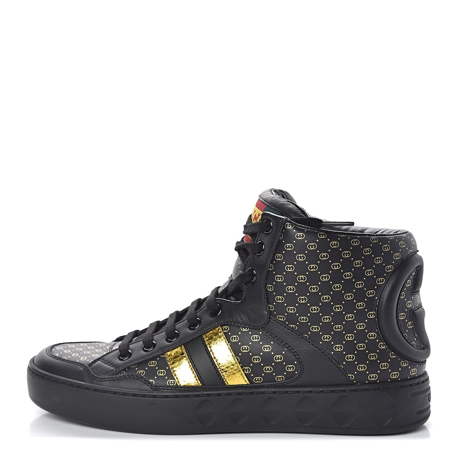 Gucci X DAPPER DAN Calfskin Laminated Ayers GG Micro Monogram Womens High Top Sneakers 38 Black 1 of 11