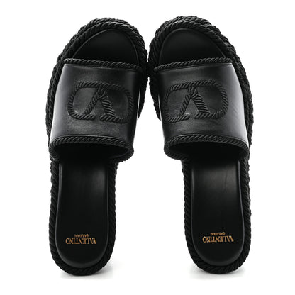 Valentino Garavani Calfskin Silk Torchon Vlogo Platform Espadrille 100 Wedge Sandals 39 Black 2 of 10