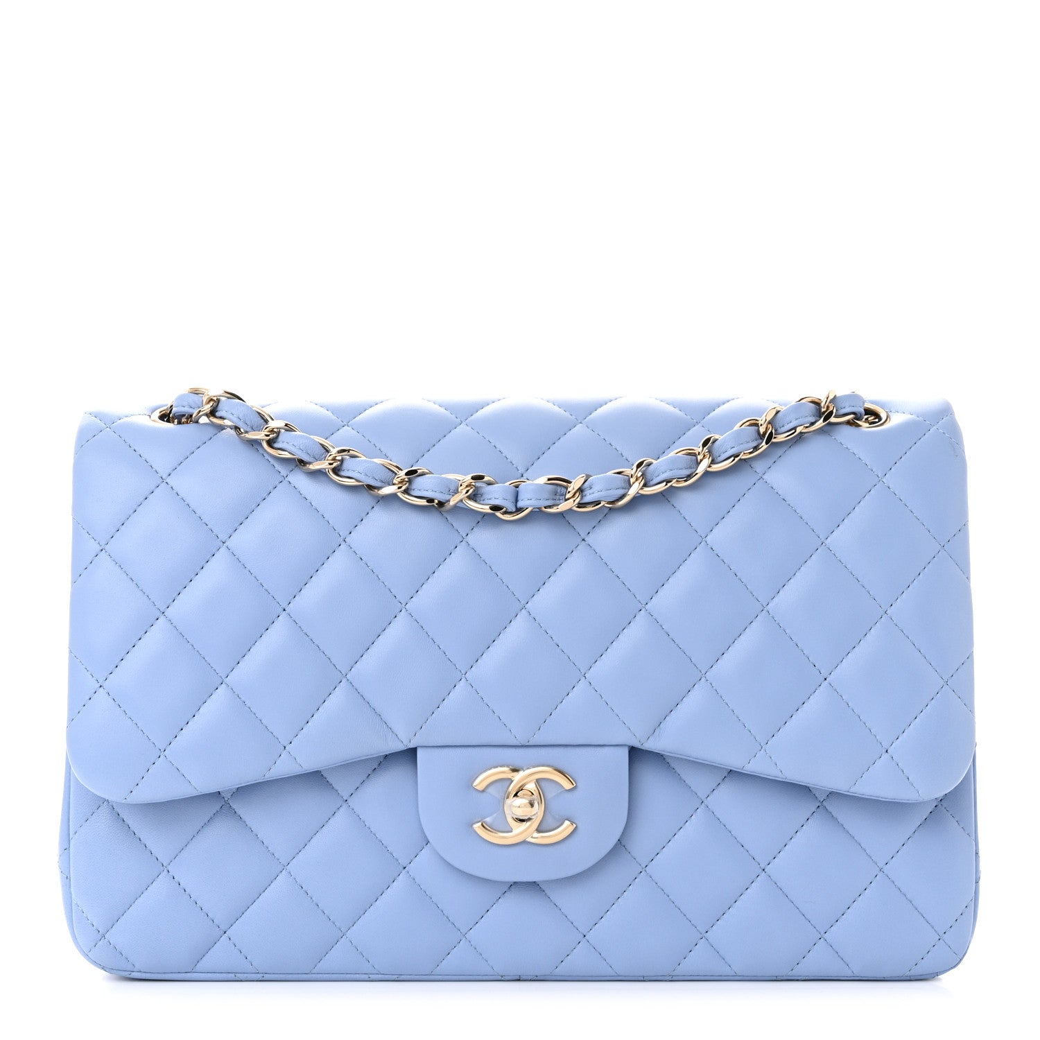 Chanel Lambskin Quilted Jumbo Double Flap Light Blue 1 of 11