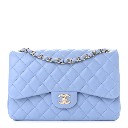 Chanel Lambskin Quilted Jumbo Double Flap Light Blue 1 of 11