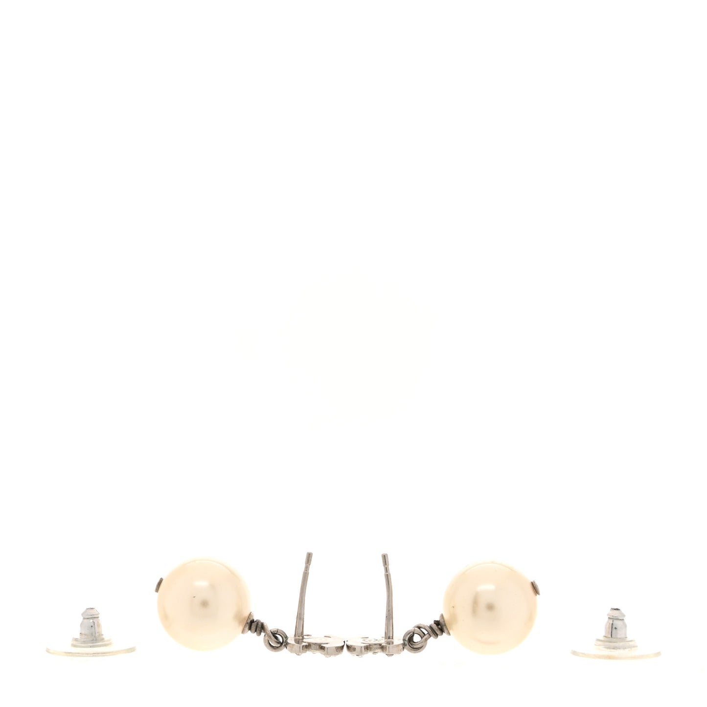 Crystal Pearl CC Drop Earrings Silver Pearly White