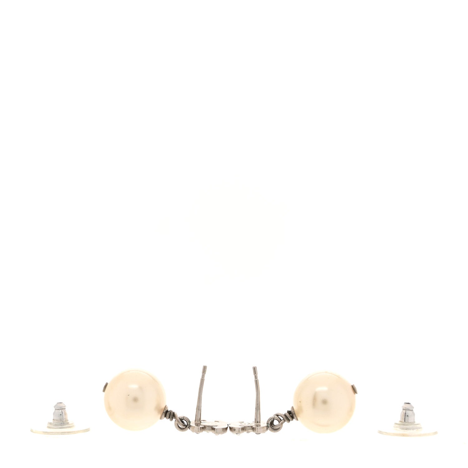 Chanel Crystal Pearl CC Drop Earrings Silver Pearly White 3 of 7