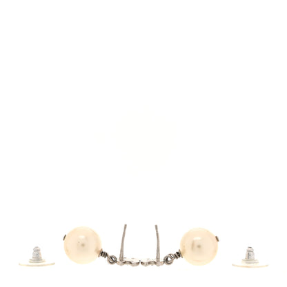 Chanel Crystal Pearl CC Drop Earrings Silver Pearly White 3 of 7