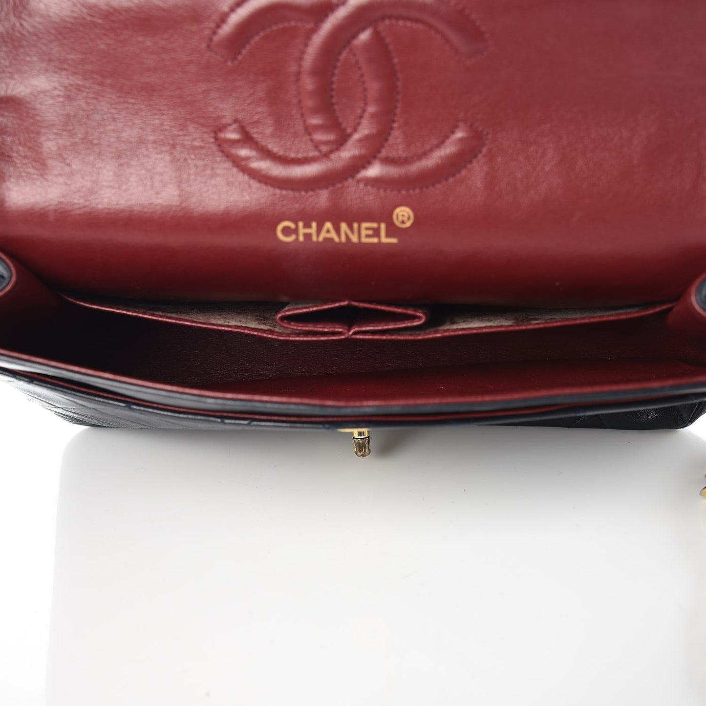 Lambskin Quilted Medium Double Flap Navy