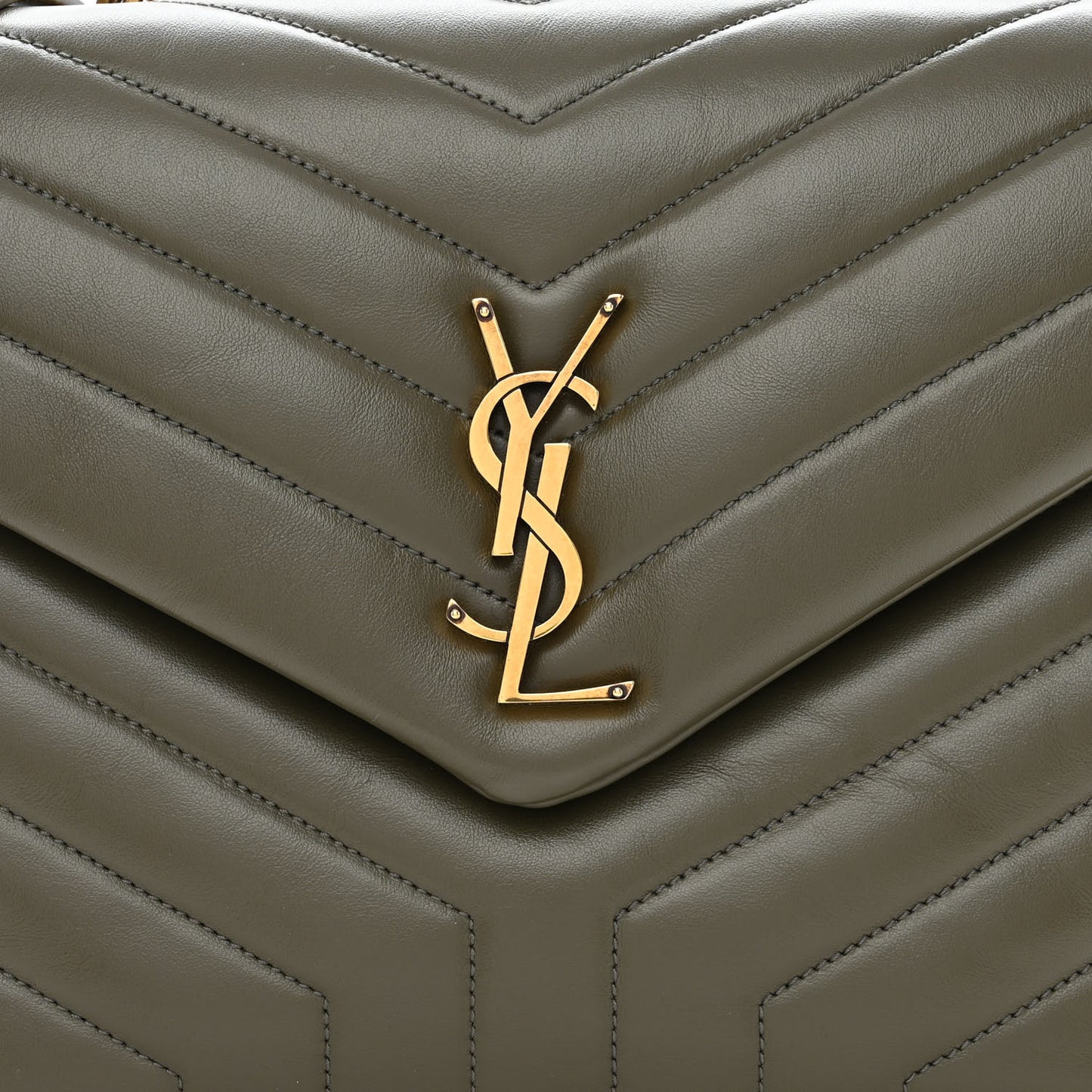 Calfskin Y Quilted Monogram Medium Loulou Chain Satchel Military Olive