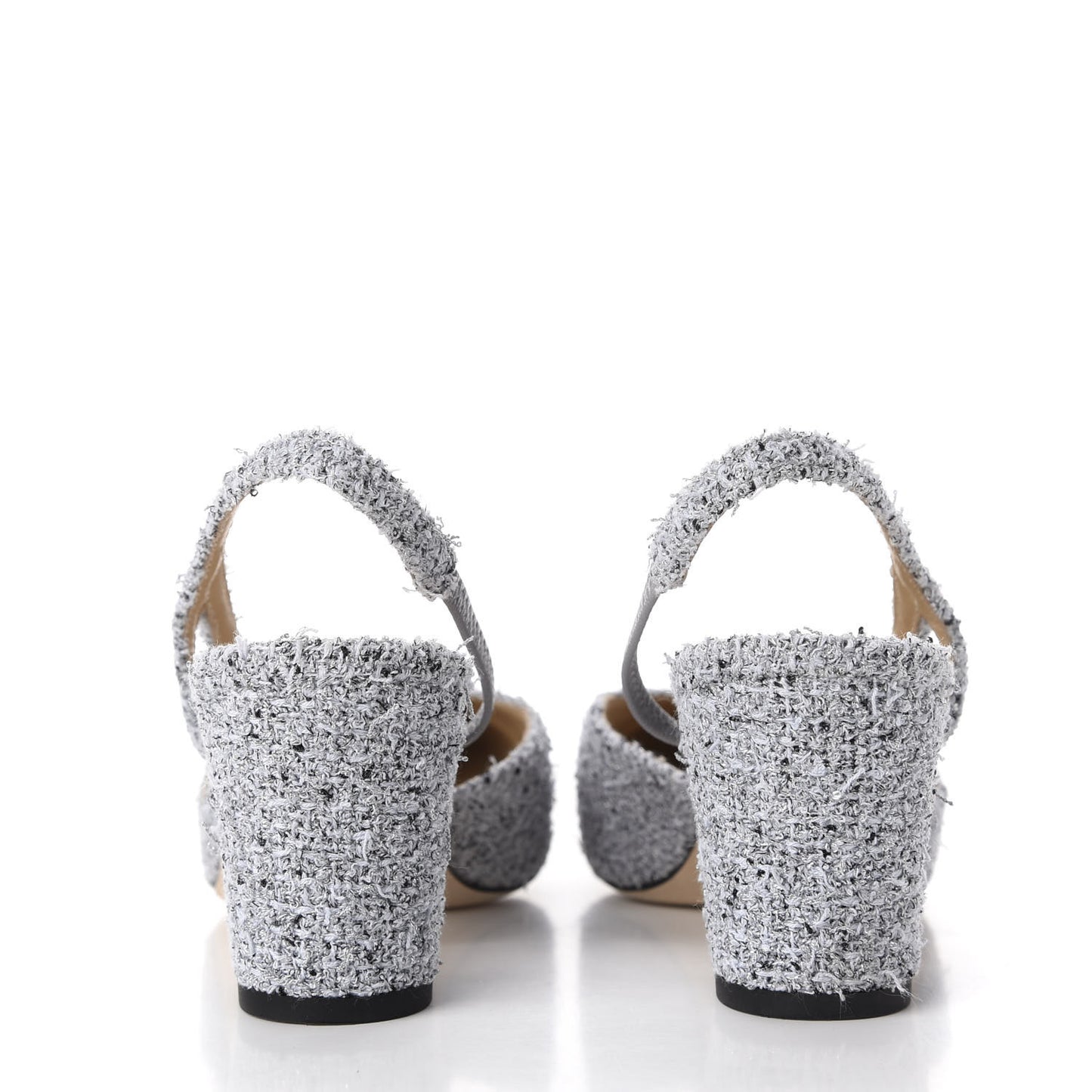 Tweed Grosgrain Cap Toe CC Slingback Pumps 38.5 Grey Silver Black