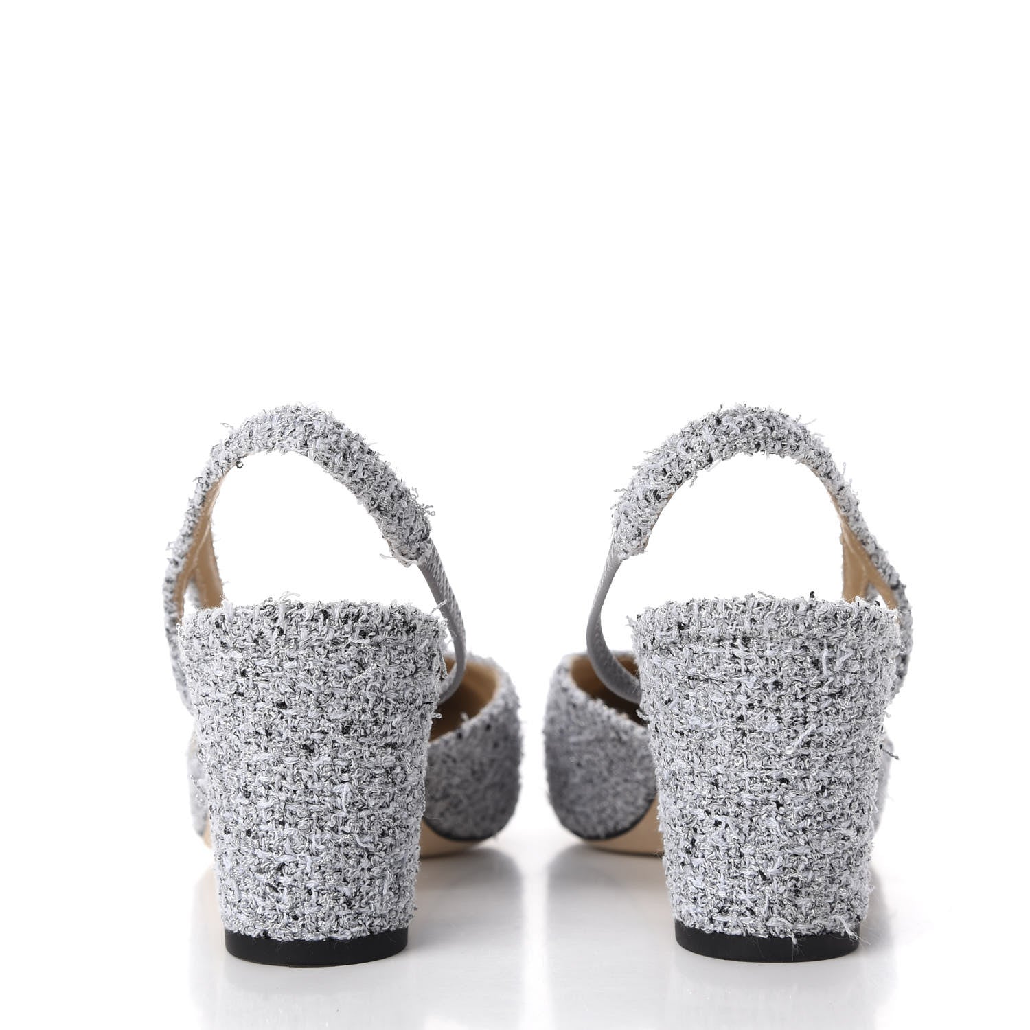 Chanel Tweed Grosgrain Cap Toe CC Slingback Pumps 38.5 Grey Silver Black 4 of 15
