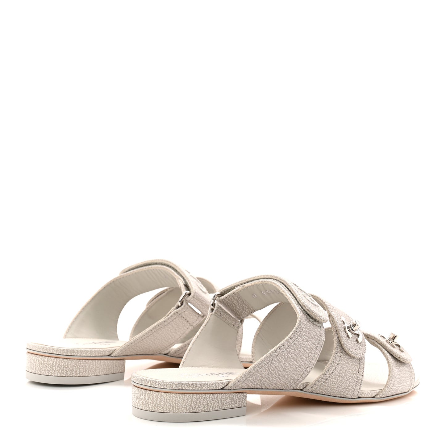 Iridescent Calfskin Logo CC Turnlock Sandals 37.5 Grey