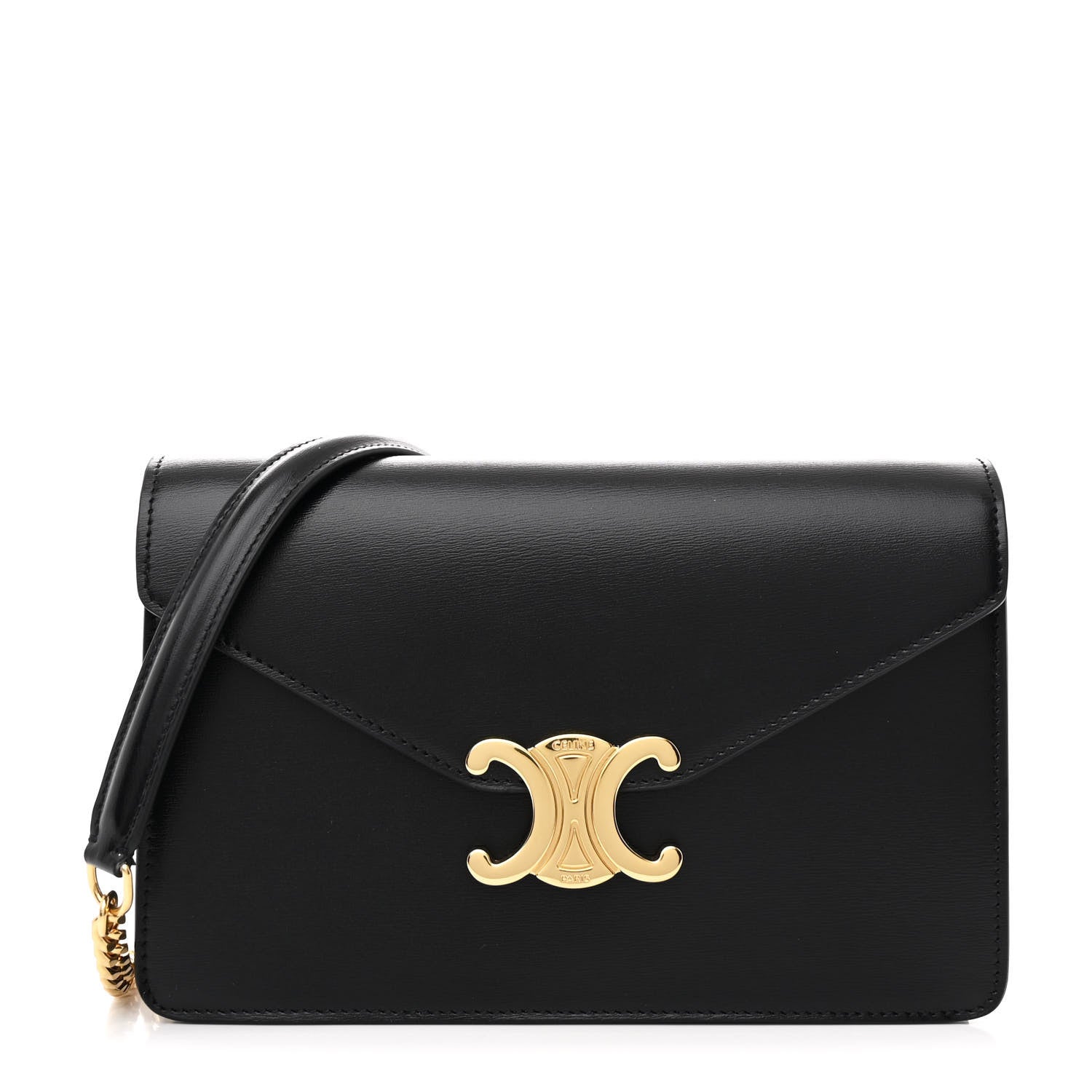 Celine Shiny Calfskin Triomphe Margo Wallet on Chain Black 1 of 11