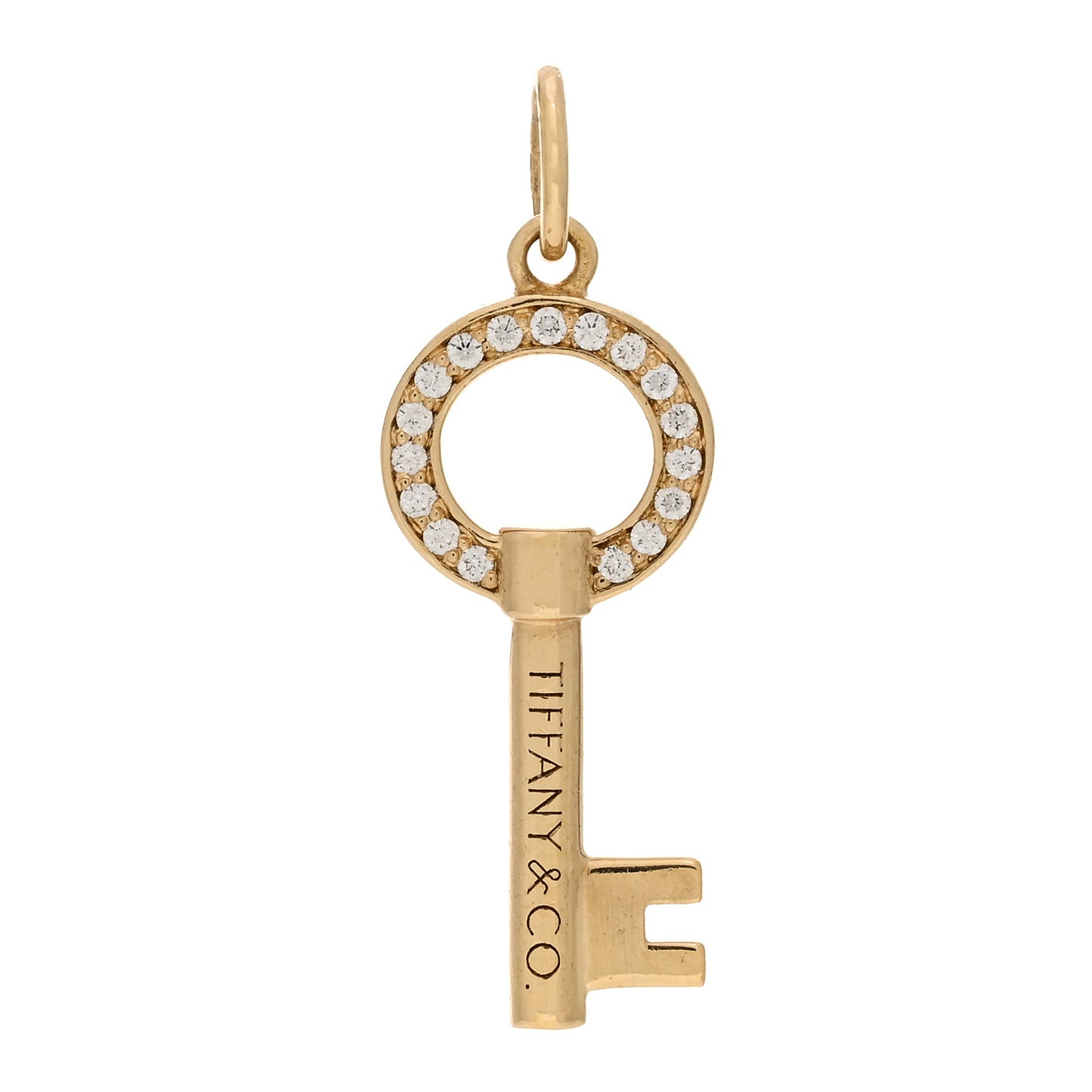 18K Yellow Gold Diamond Modern Keys Open Round Key Pendant