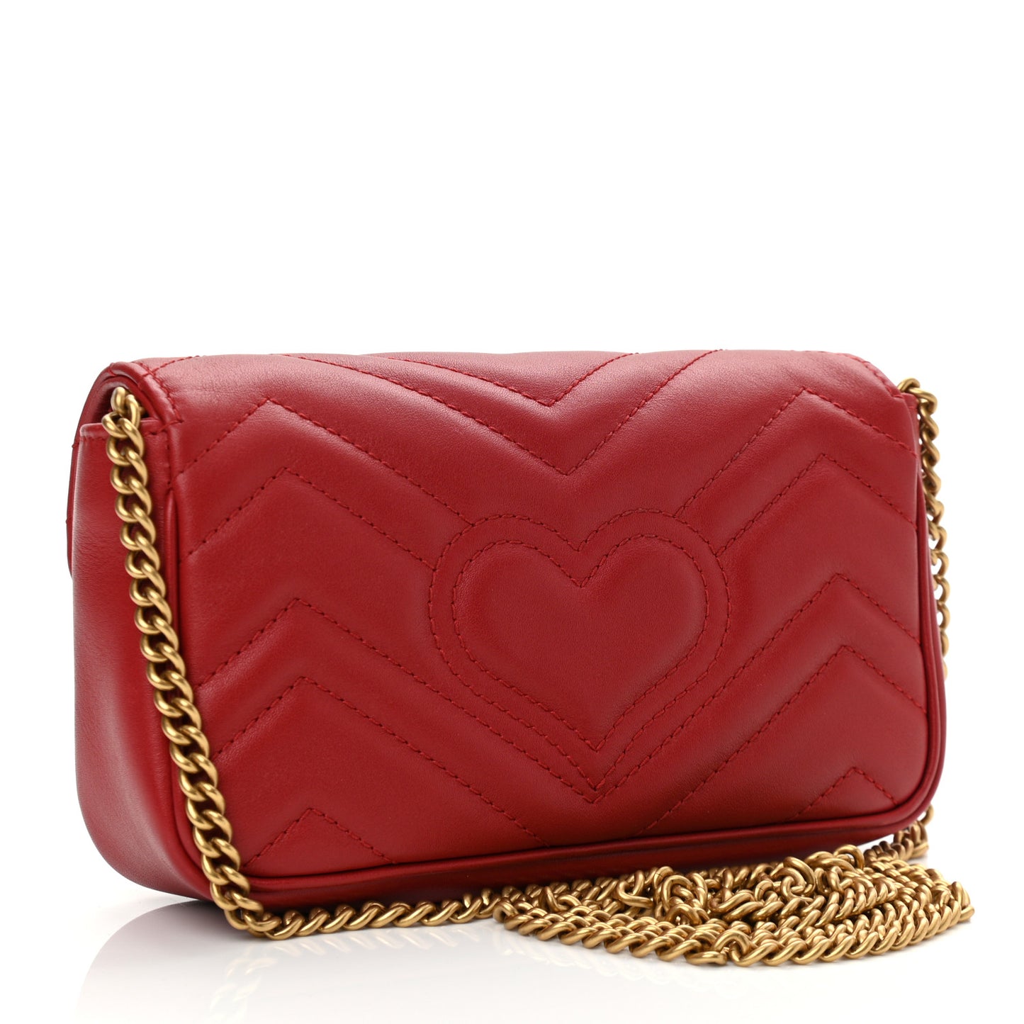 Calfskin Matelasse Super Mini GG Marmont Shoulder Bag Hibiscus Red