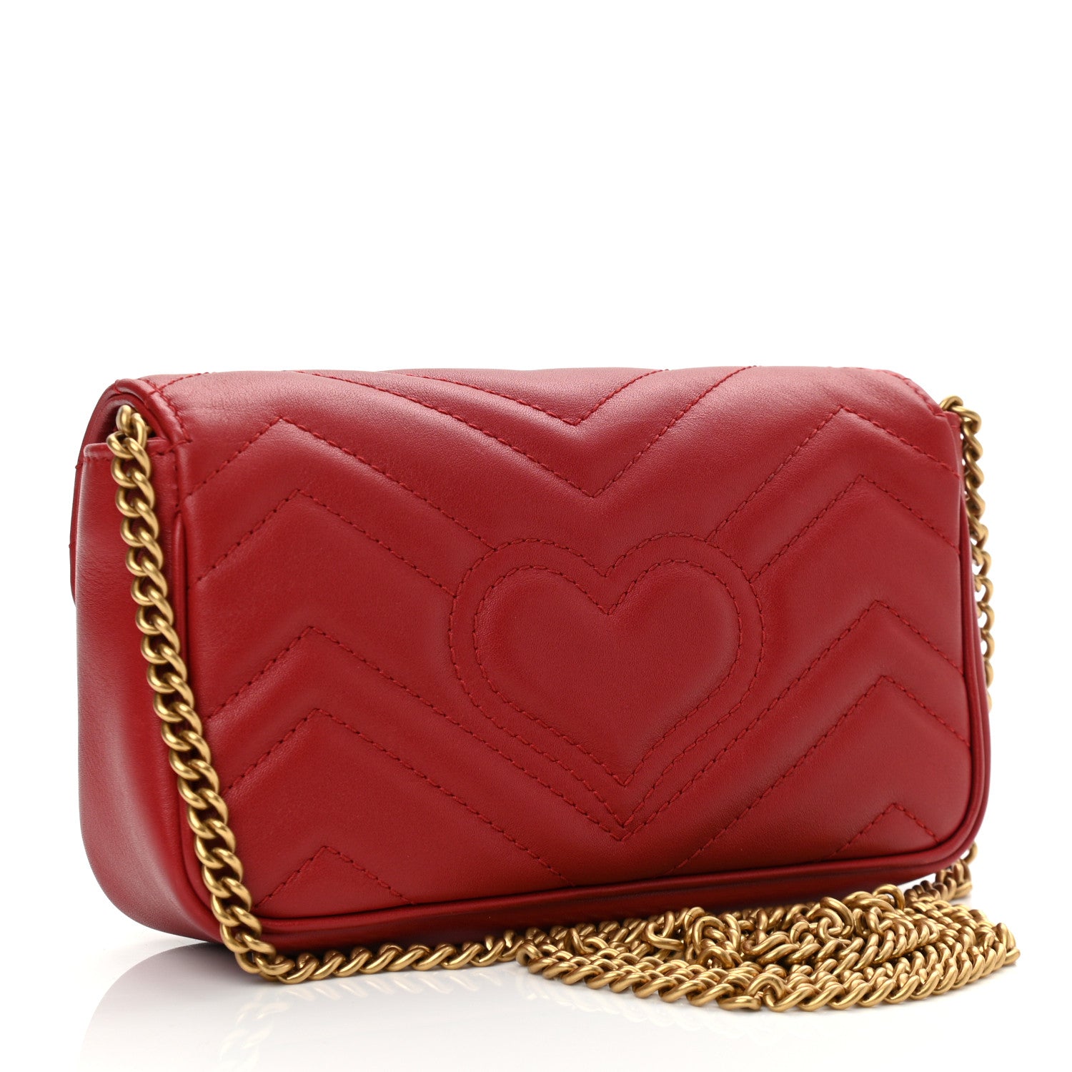 Gucci Calfskin Matelasse Super Mini GG Marmont Shoulder Bag Hibiscus Red 3 of 11