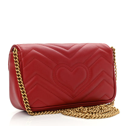 Gucci Calfskin Matelasse Super Mini GG Marmont Shoulder Bag Hibiscus Red 3 of 11