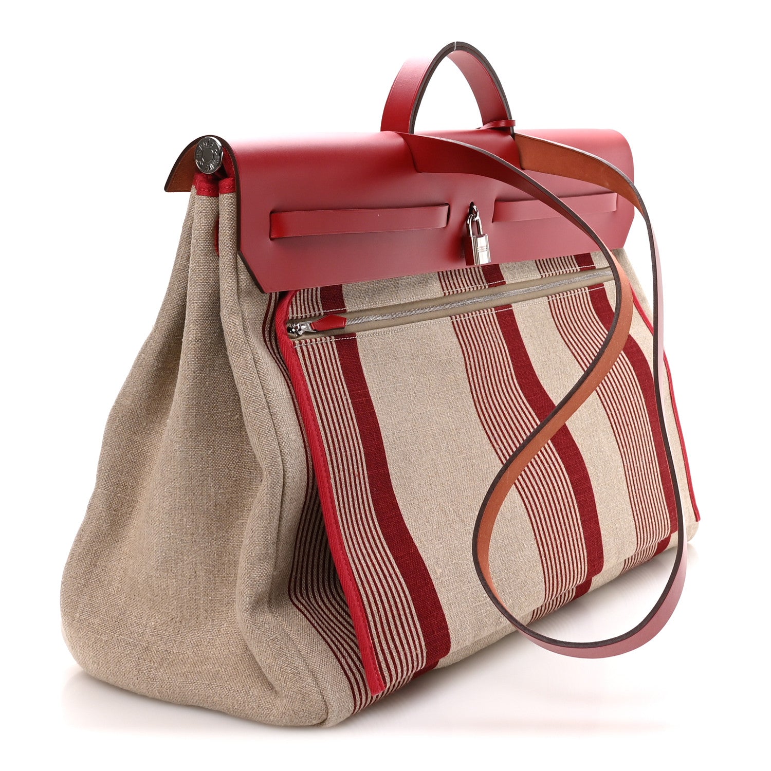 Hermes Vache Hunter Toile H Vibration Herbag 50 Bordeaux Ficelle Rouge Piment 3 of 10