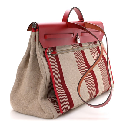 Hermes Vache Hunter Toile H Vibration Herbag 50 Bordeaux Ficelle Rouge Piment 3 of 10