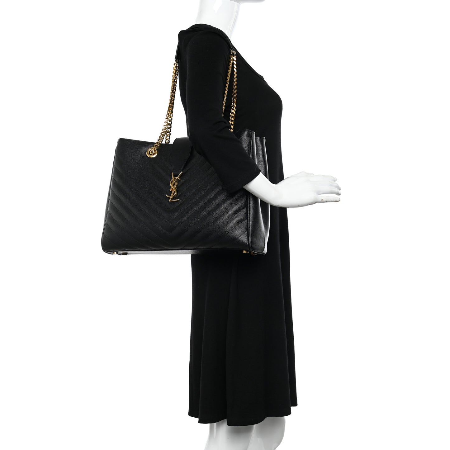 Grain De Poudre Matelasse Chevron Monogram Shopping Bag Black