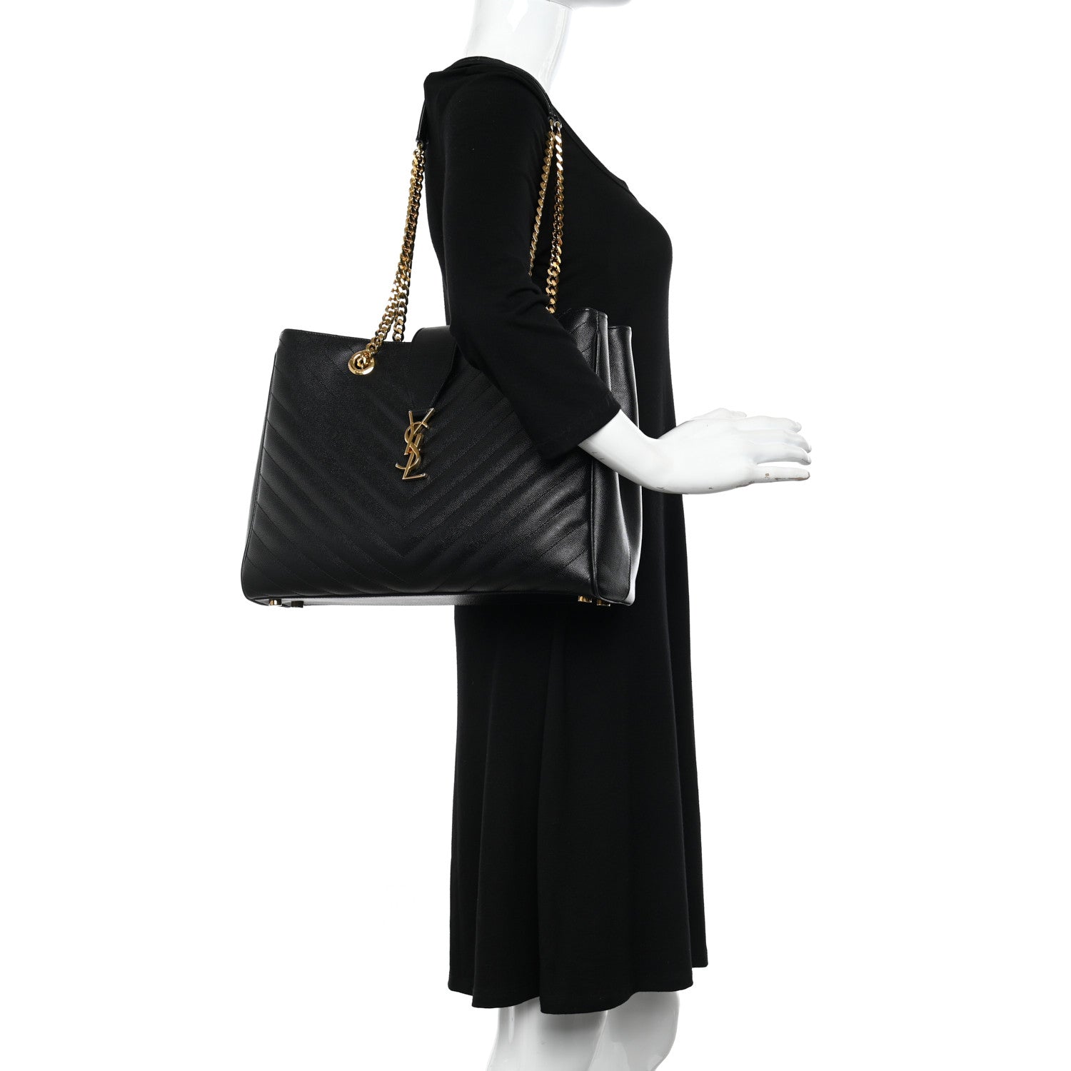 Saint Laurent Grain De Poudre Matelasse Chevron Monogram Shopping Bag Black 2 of 13