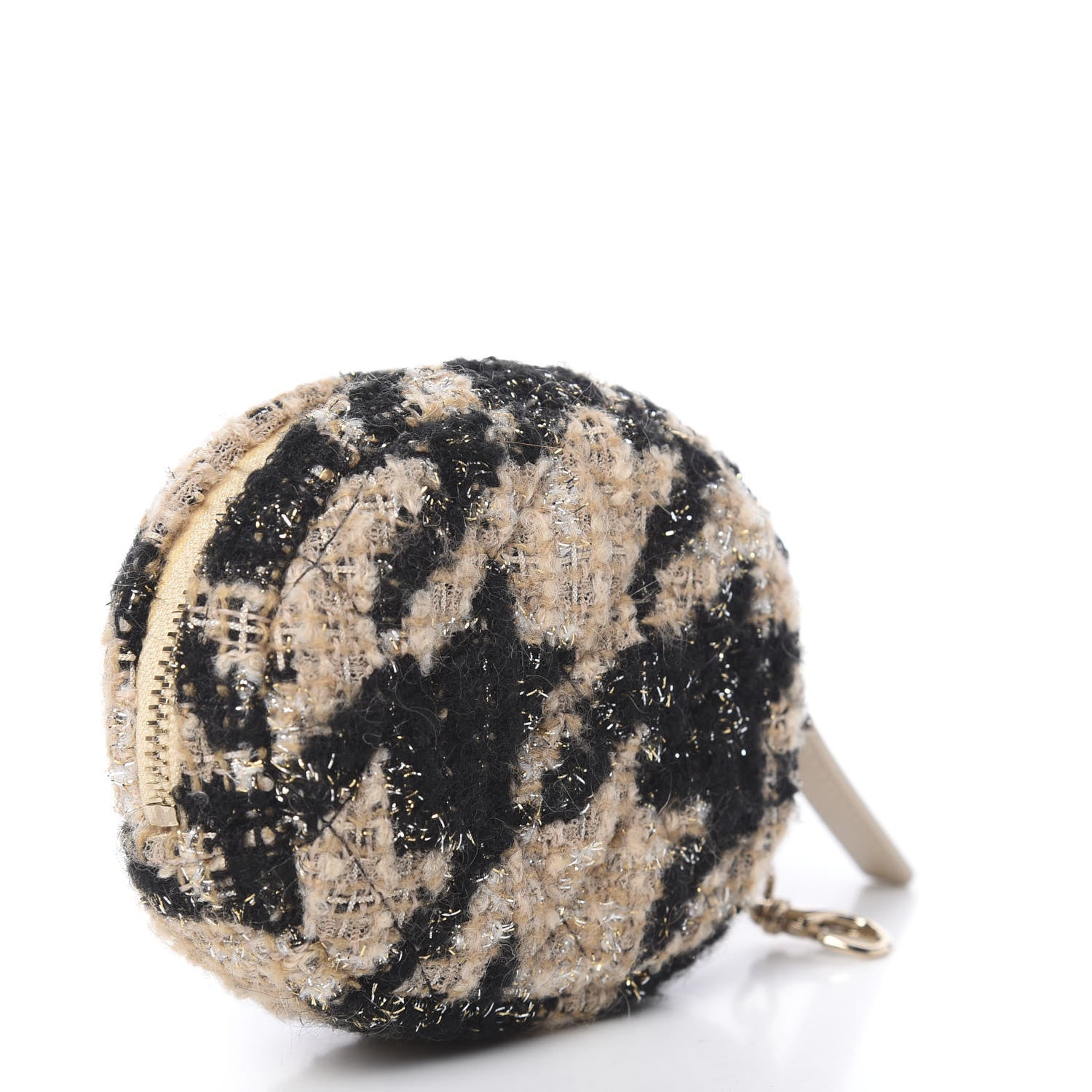 Chanel Tweed Shearling Quilted Coin Purse Beige Black 3 of 6