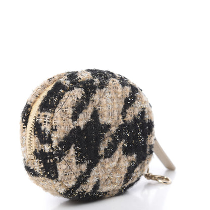 Chanel Tweed Shearling Quilted Coin Purse Beige Black 3 of 6