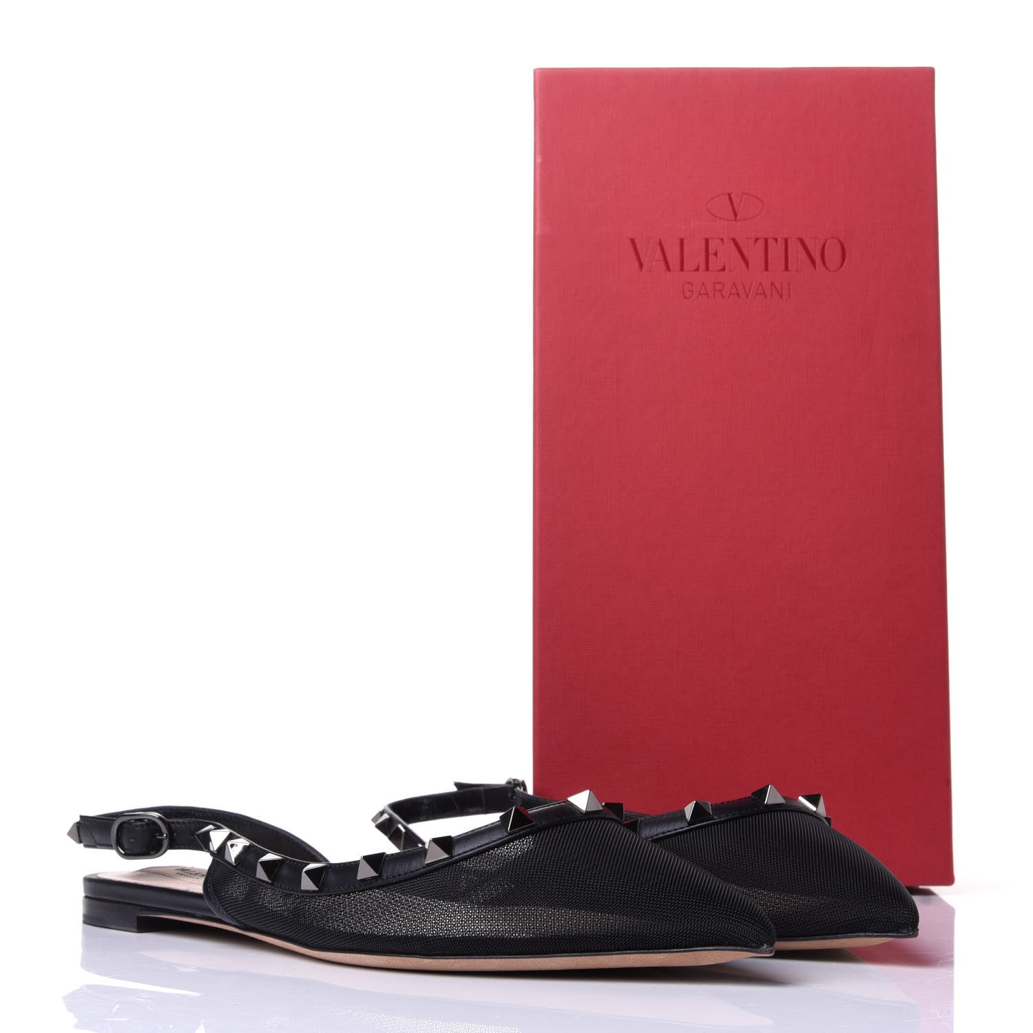 Valentino Garavani Mesh Rockstud Slingback Flats 39.5 Black 10 of 10