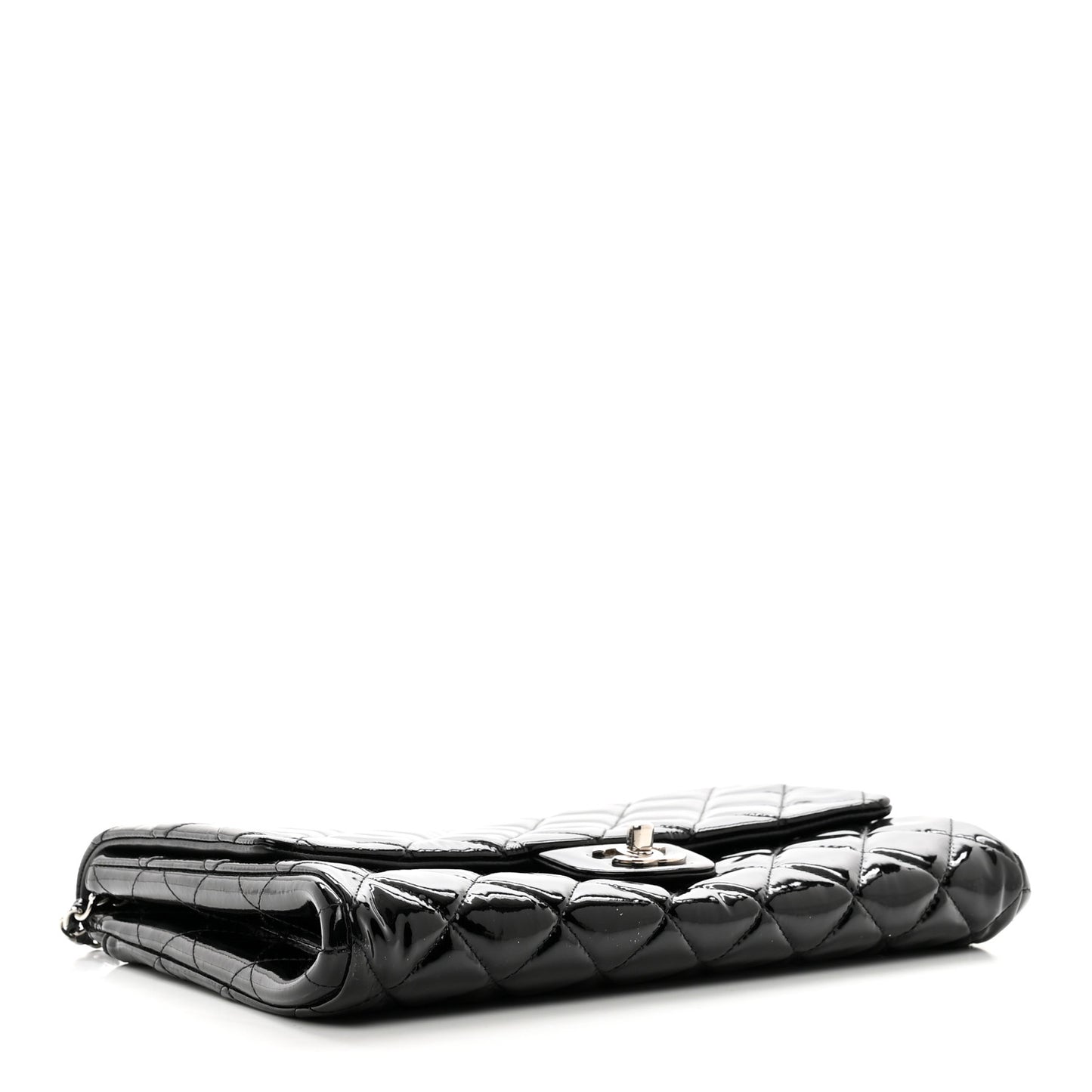 Patent Quilted Clutch with Chain Flap Black