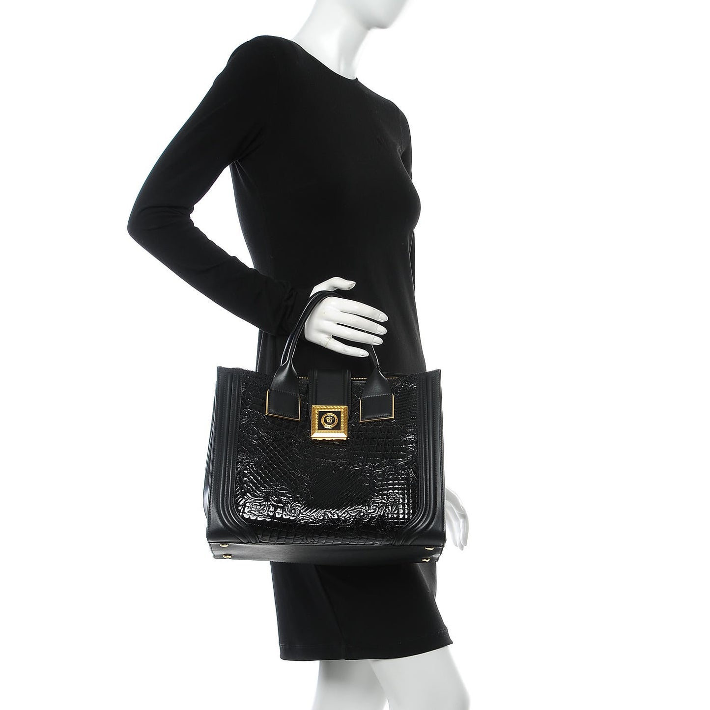 Patent Calfskin Barocco Quilted Day Bag Black
