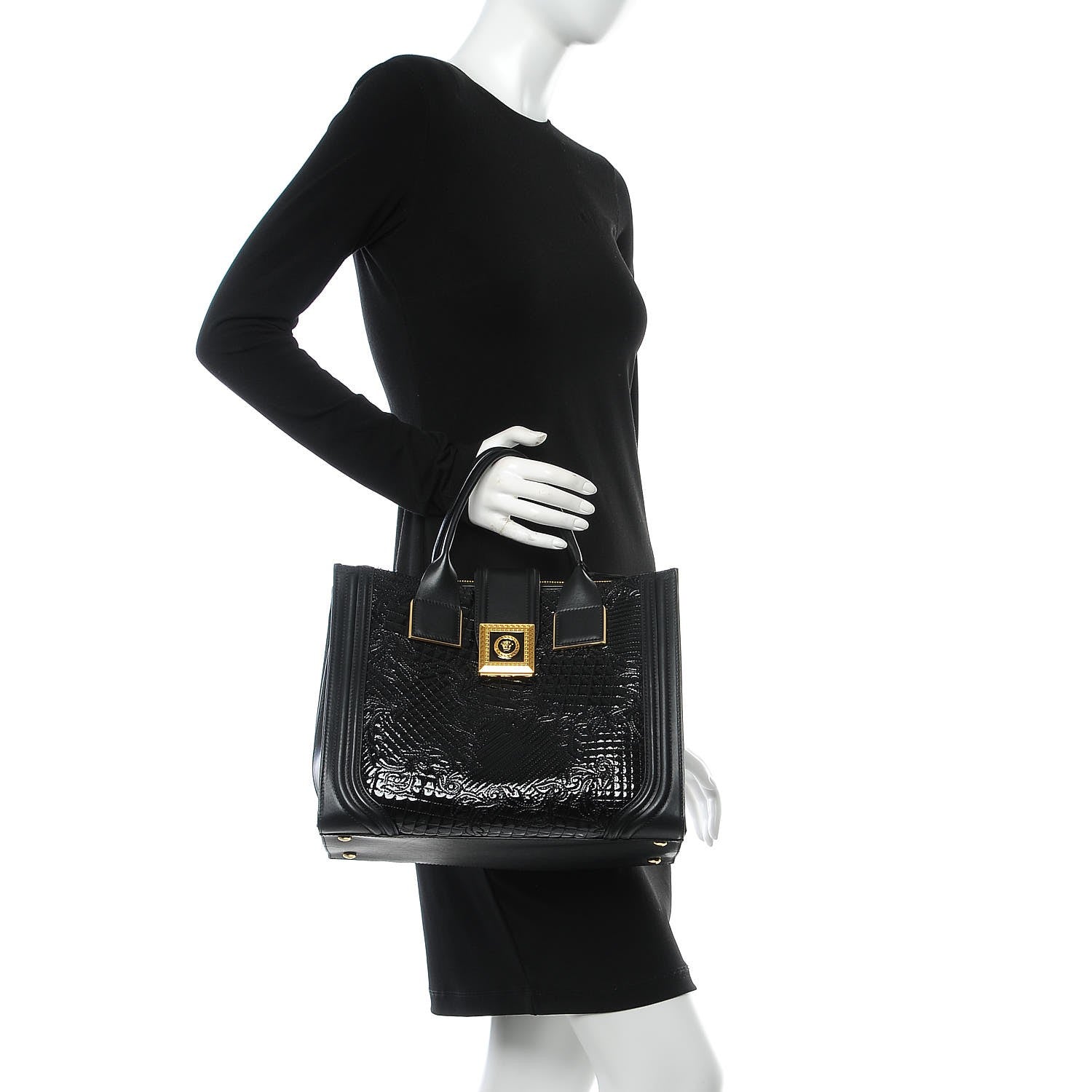 Versace Patent Calfskin Barocco Quilted Day Bag Black 3 of 8