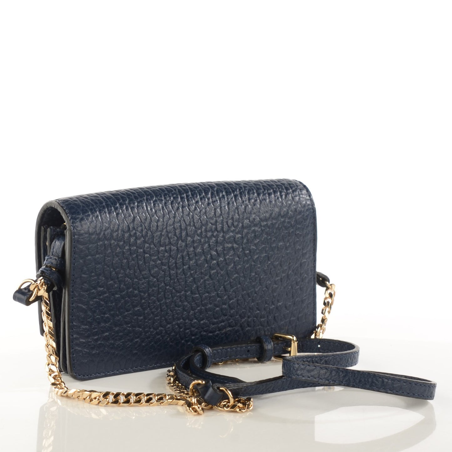 Signature Grain Clutch With Chain Blue Carbon