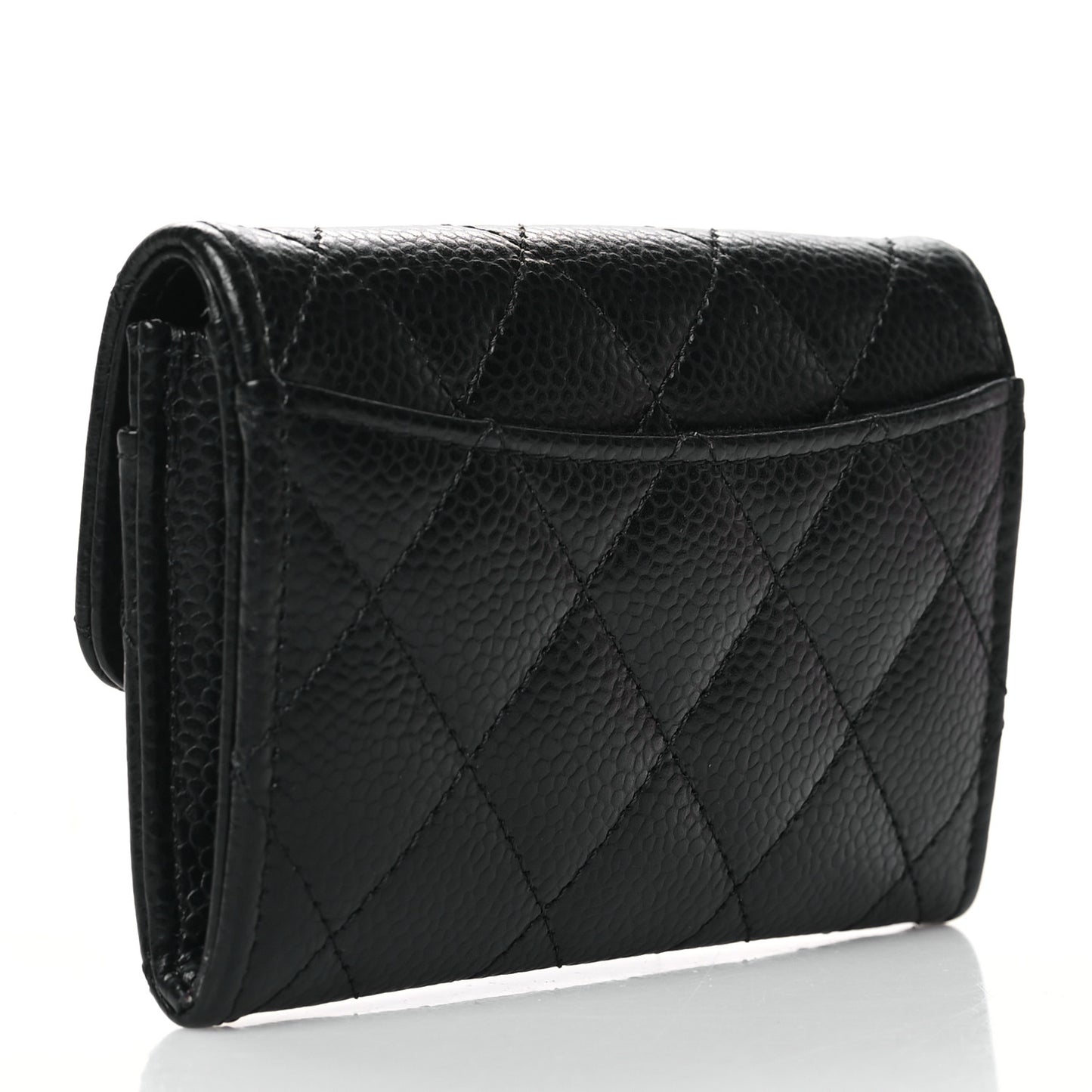 Caviar Quilted Flap Card Holder Wallet Black