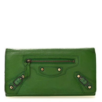 Balenciaga Agneau Classic Hardware Money Wallet Vert Poker 1 of 8