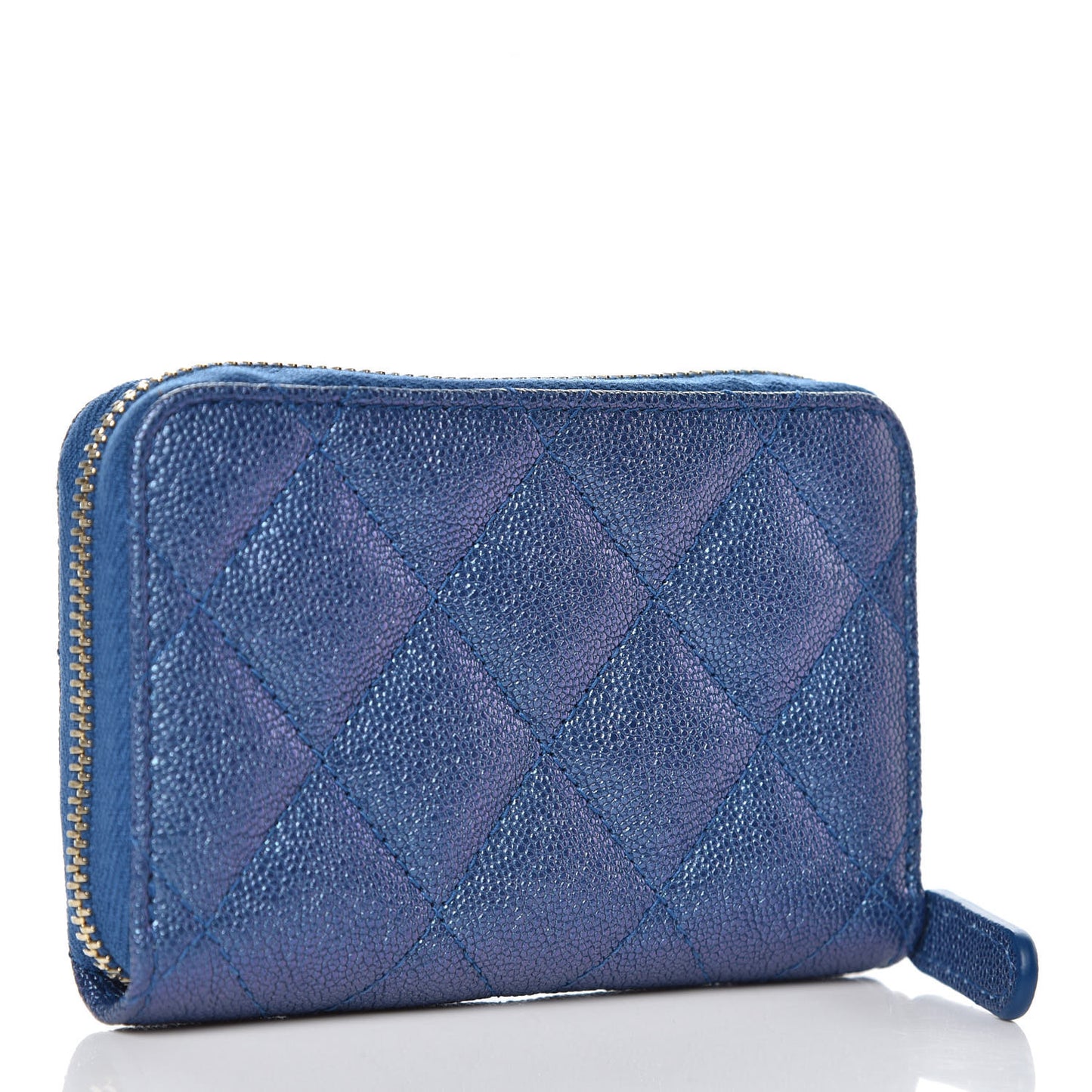 Metallic Caviar Quilted Zip Coin Purse Dark Blue