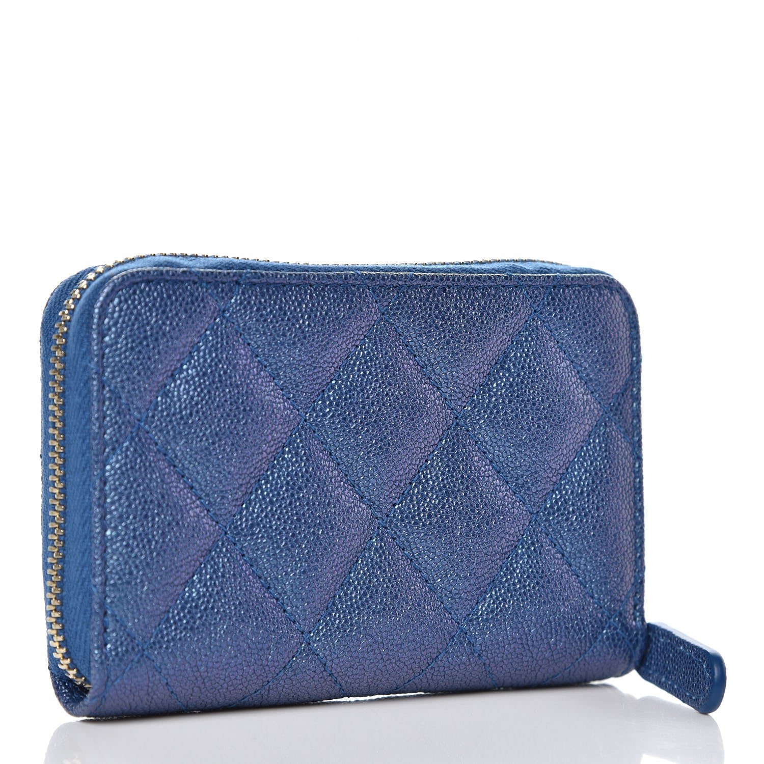 Chanel Metallic Caviar Quilted Zip Coin Purse Dark Blue 3 of 9