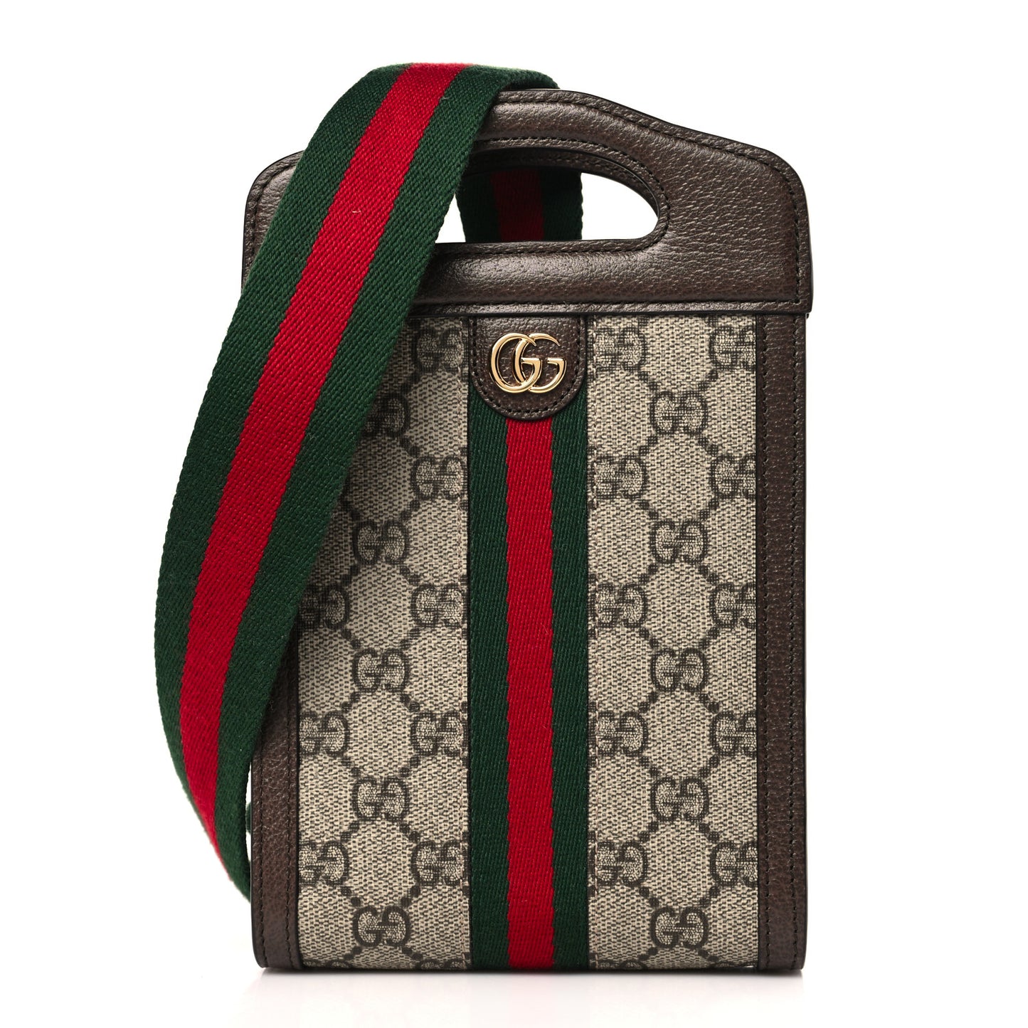 GG Supreme Monogram Textured Dollar Calfskin Web Mini Ophidia Top Slip Handle Crossbody Bag Beige Ebony New Acero