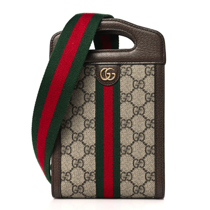 Gucci GG Supreme Monogram Textured Dollar Calfskin Web Mini Ophidia Top Slip Handle Crossbody Bag Beige Ebony New Acero 1 of 9