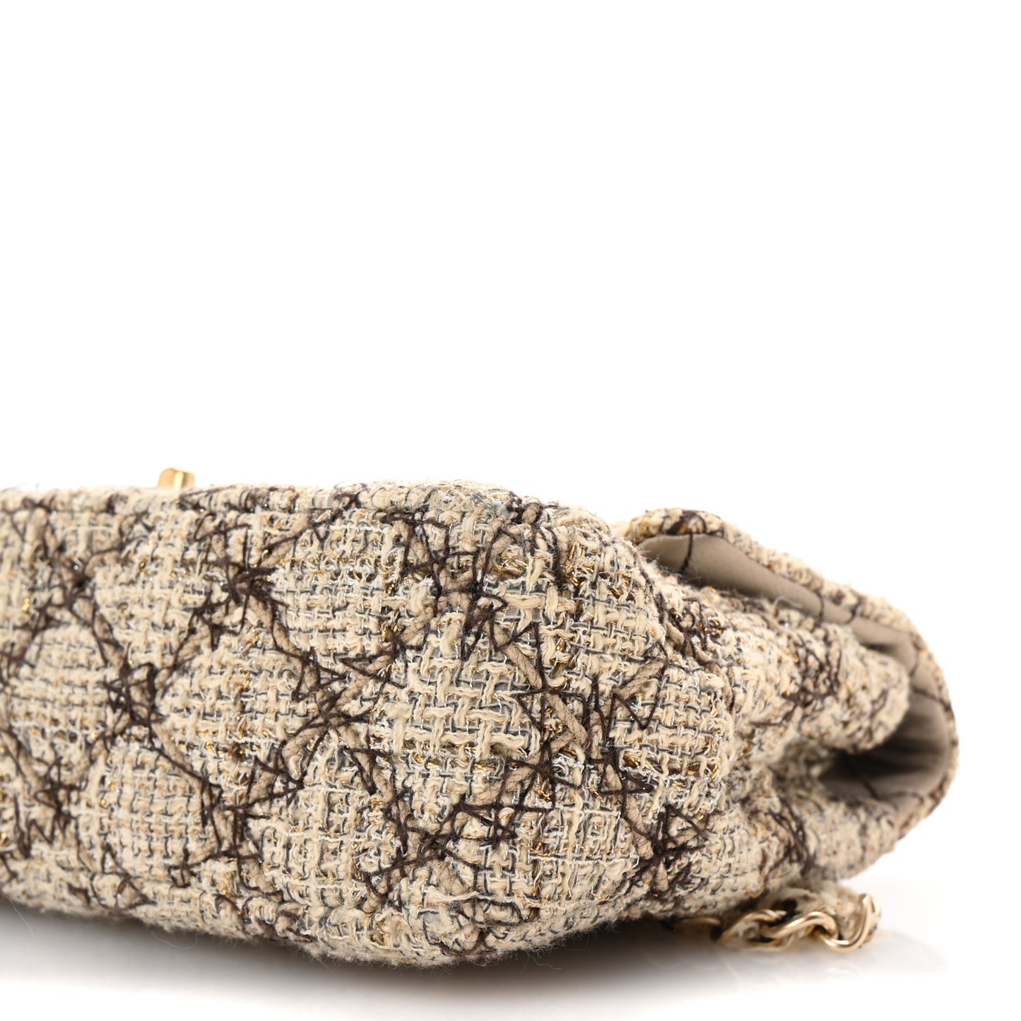 Metallic Tweed Quilted Medium Single Flap Beige Multicolor