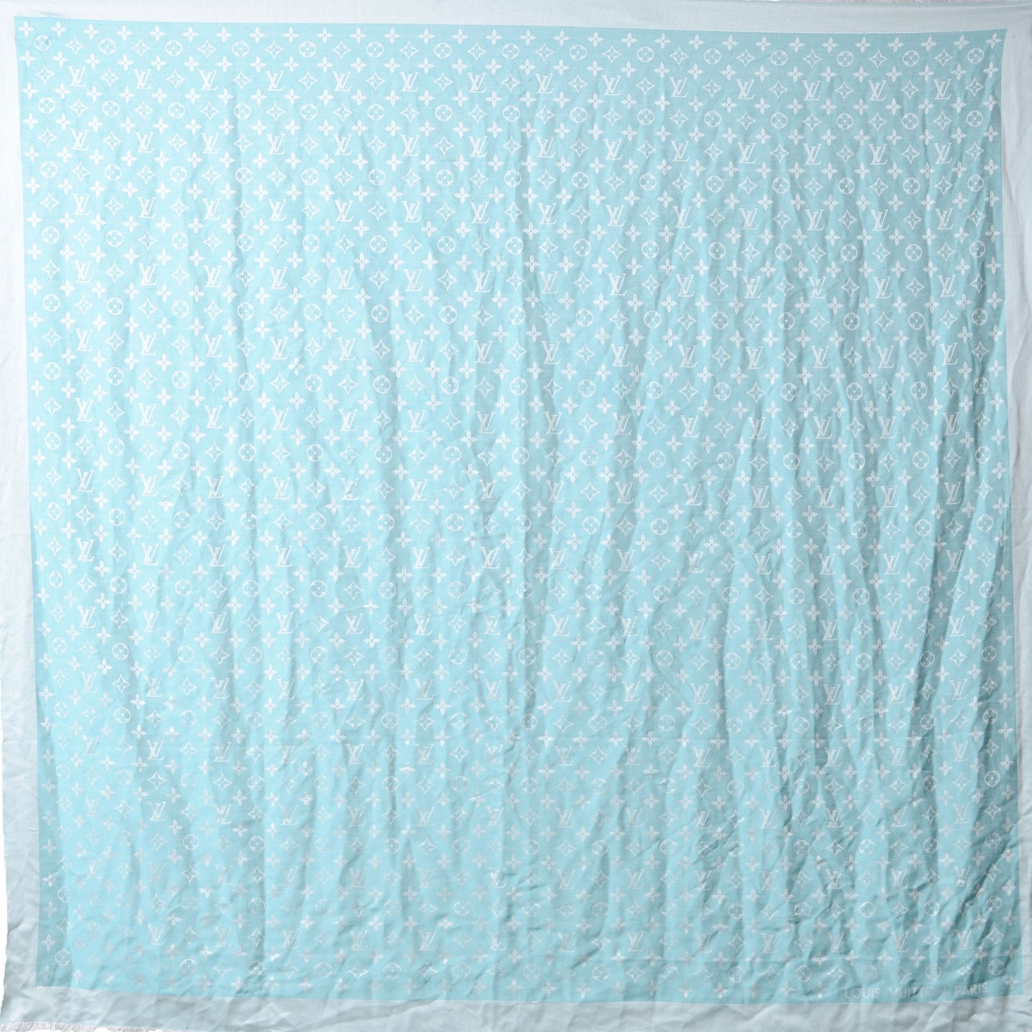 Wool Silk Monogram Stole Blue Lagon