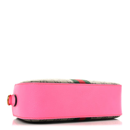 Gucci GG Supreme Monogram Textured Dollar Calfskin Web Ophidia Wristlet Shoulder Bag Beige Ebony Fuchsia 4 of 10