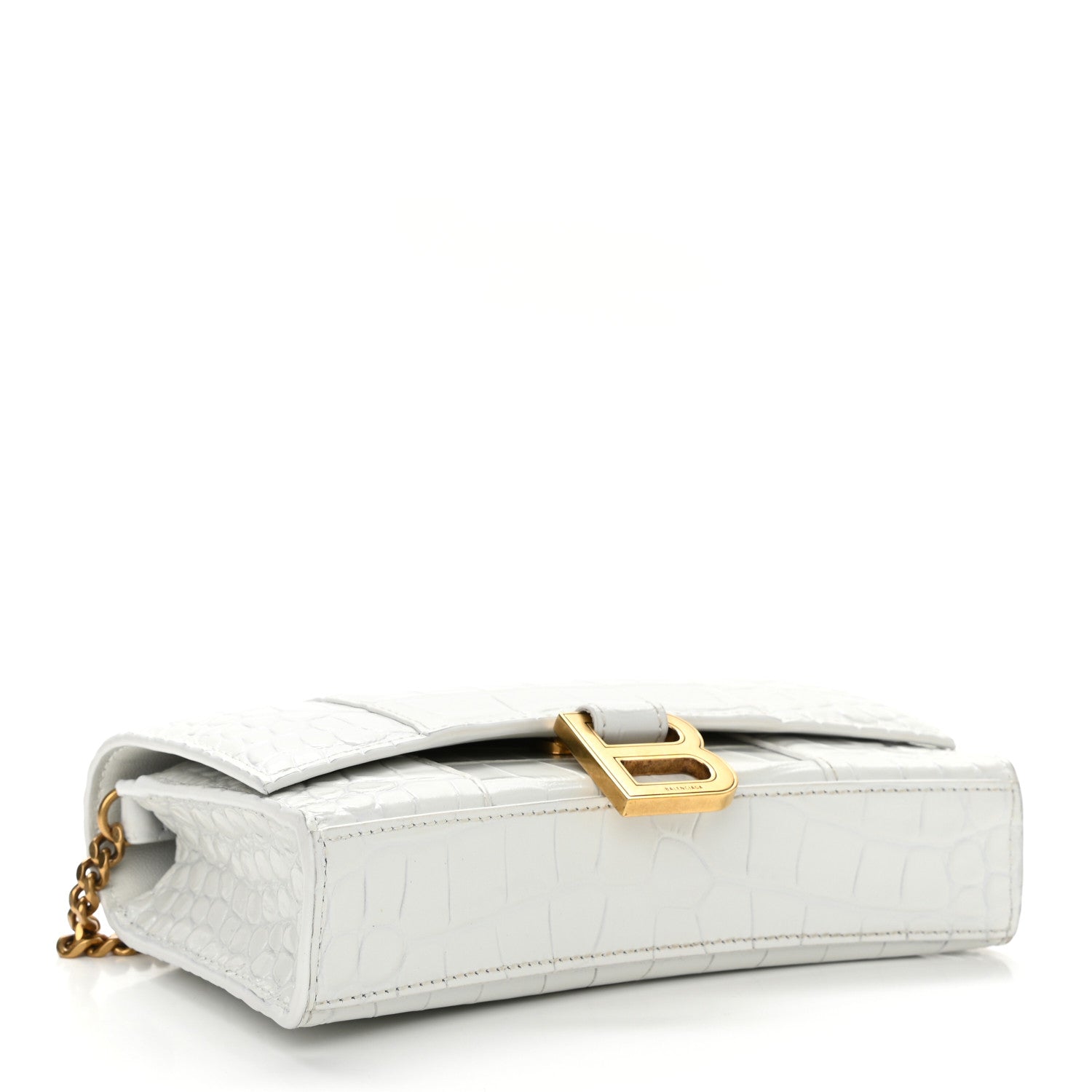 Balenciaga Shiny Calfskin Crocodile Embossed Hourglass Chain Bag White 4 of 11