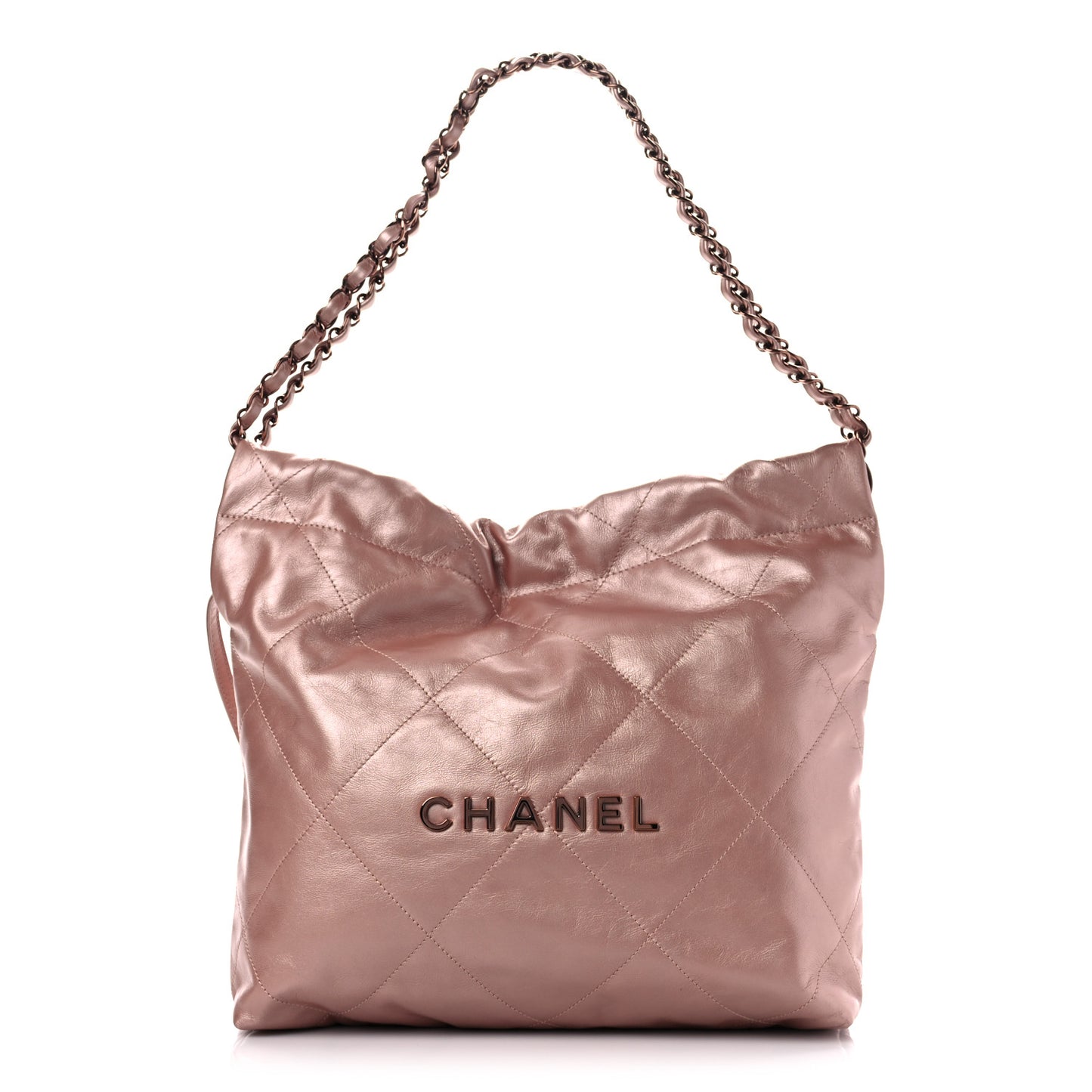 Metallic Calfskin Quilted Small Chanel 22 Pink