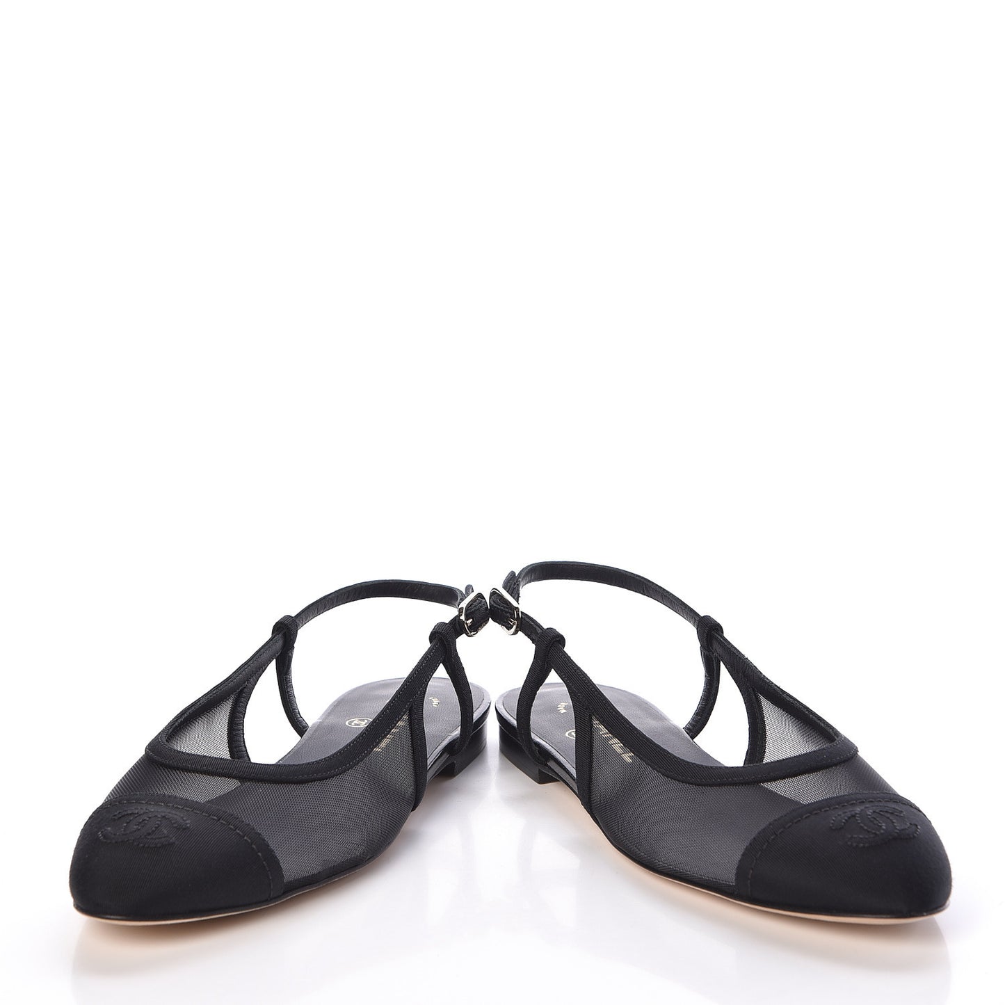 Mesh Grosgrain Cap Toe CC Slingback Sandals 38 Black