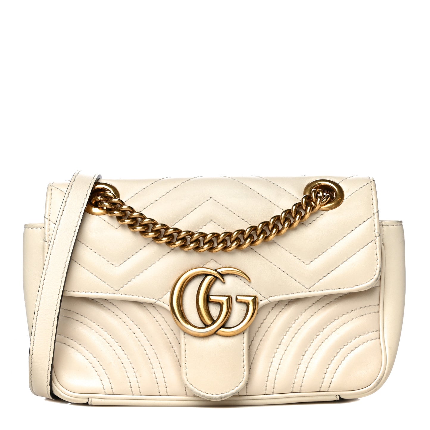Calfskin Matelasse Mini GG Marmont Shoulder Bag White