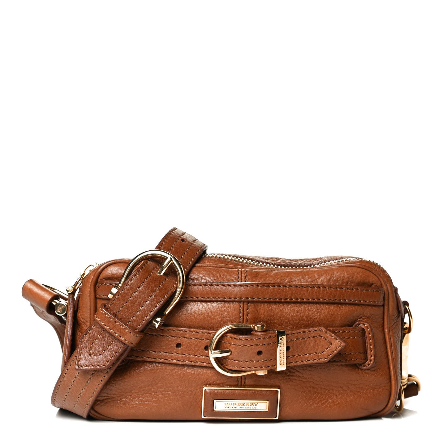 Grainy Calfskin Small Buckle Crossbody Brown