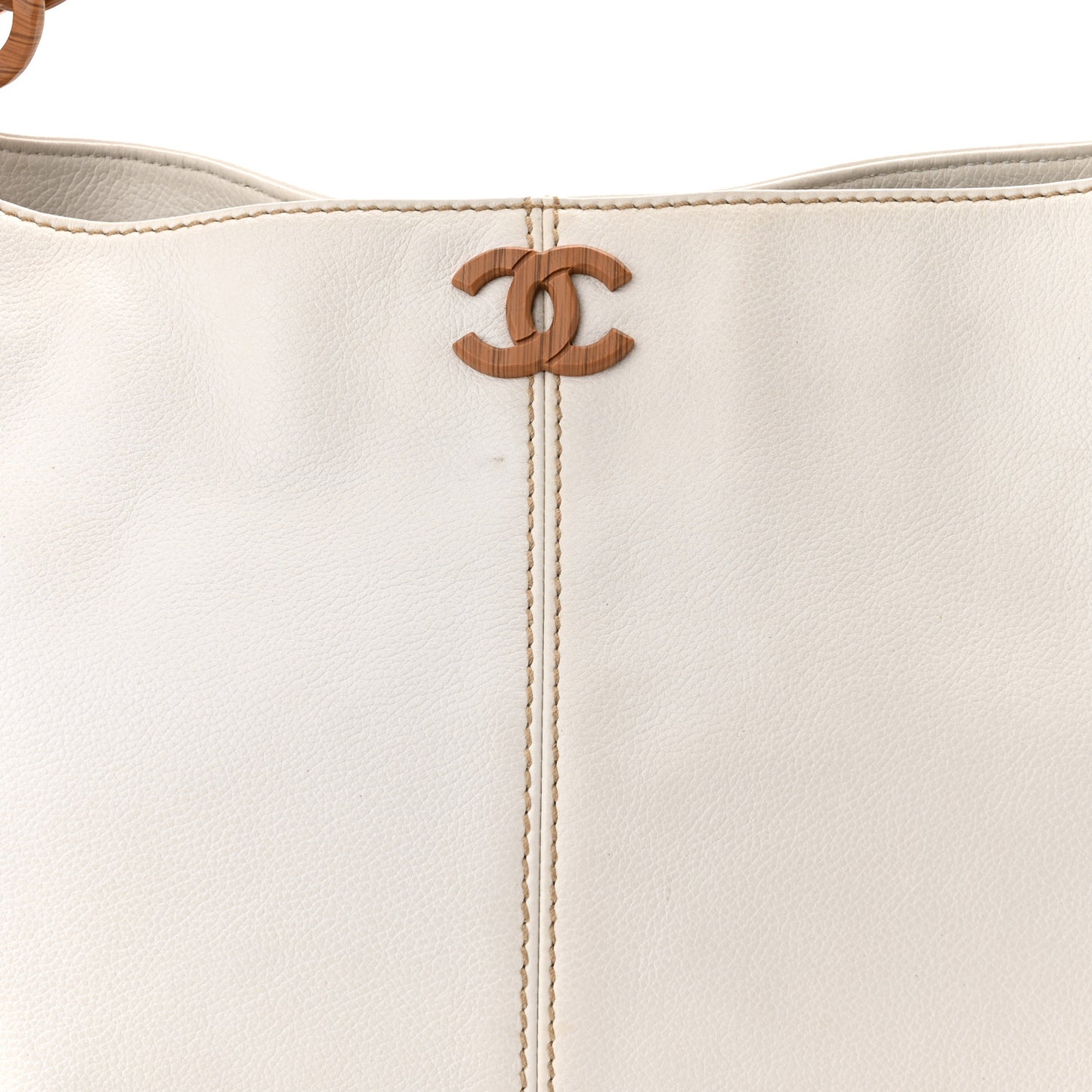 Calfskin Wood Chain Tote White