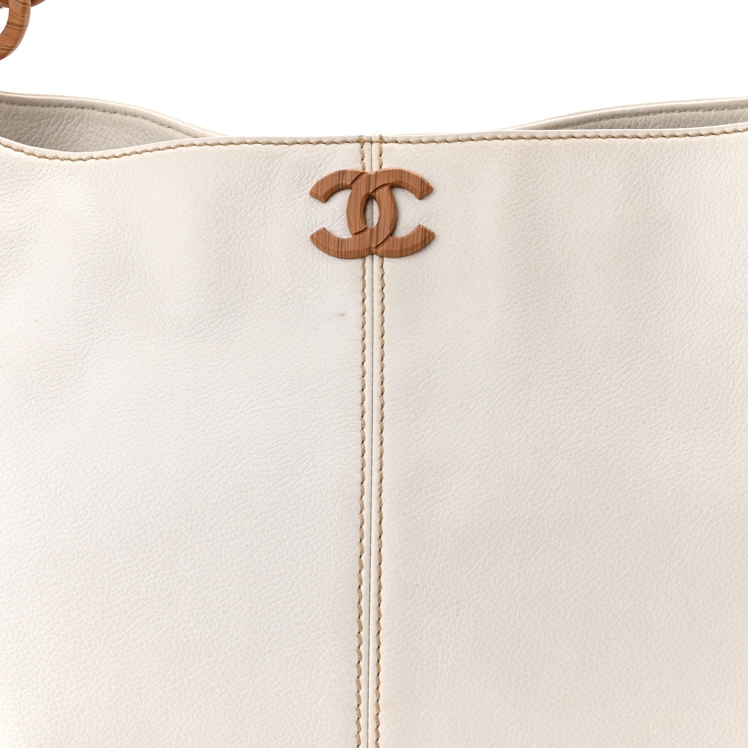 Chanel Calfskin Wood Chain Tote White 9 of 14