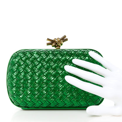 Bottega Veneta Metallic Intrecciato Minaudiere Knot Clutch Green 2 of 9