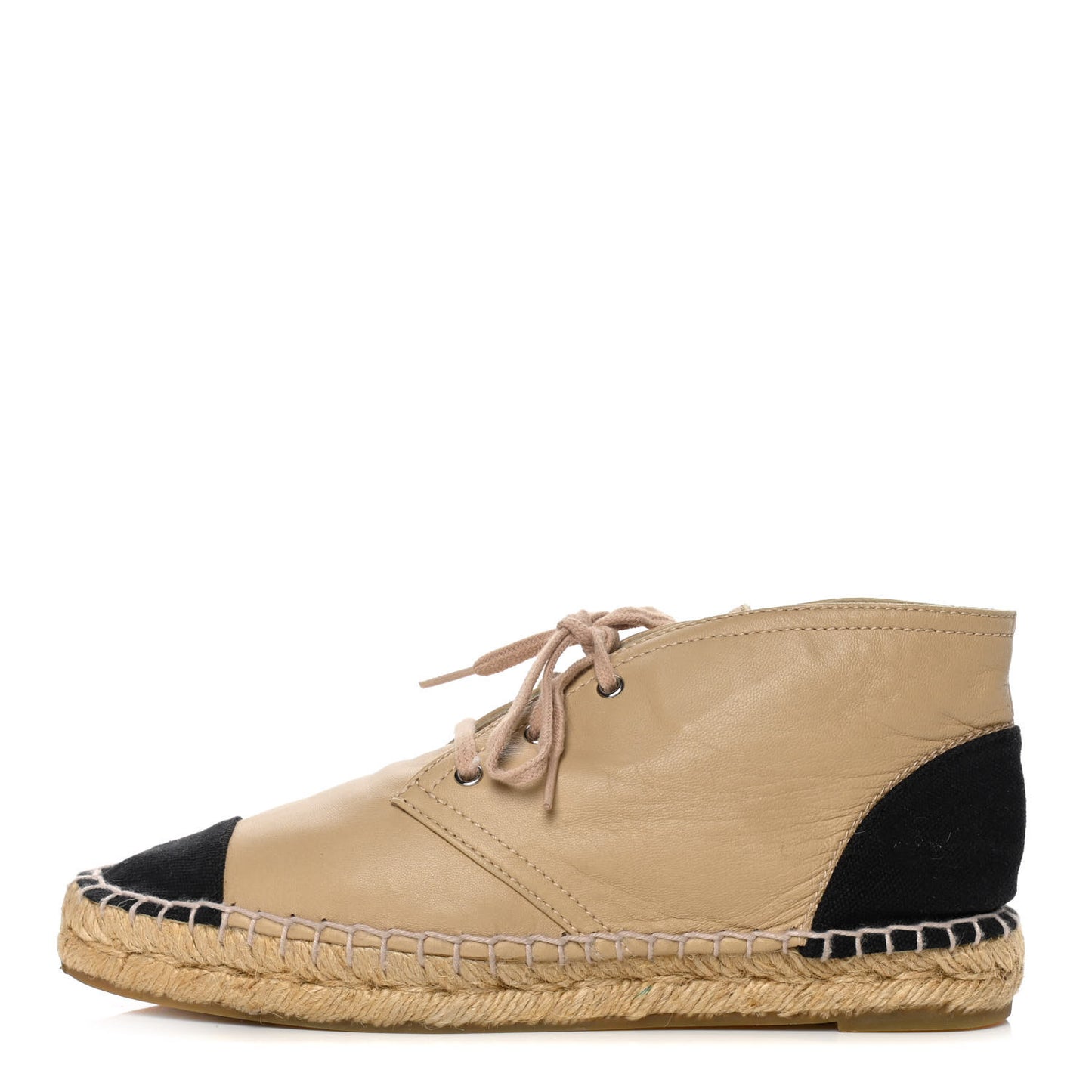 Lambskin Canvas Cap Toe Lace Up Espadrilles 37 Dark Beige Black