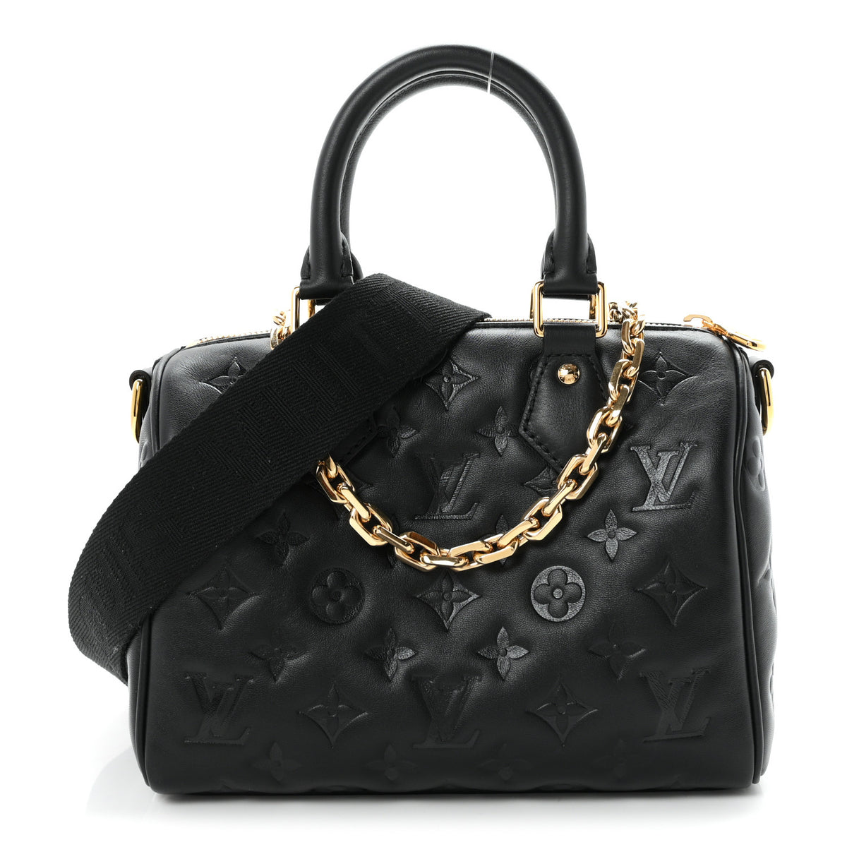 Louis Vuitton Lambskin Embossed Monogram Speedy 22 Bandouliere Black 1 of 10